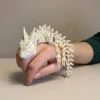 Articulated Skeleton Dragon wrapped around a hand, white 3D printed PLA+ scale photo