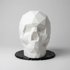 Low Poly Skull Headphone Stand white variant main product image, 3D printed PLA+